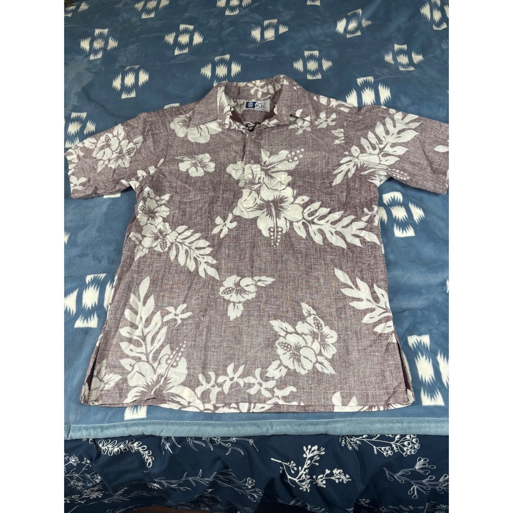 RJC Hawaiian Shirt Mens Maroon White Floral Hibiscus Pullover Made in Hawaii USA